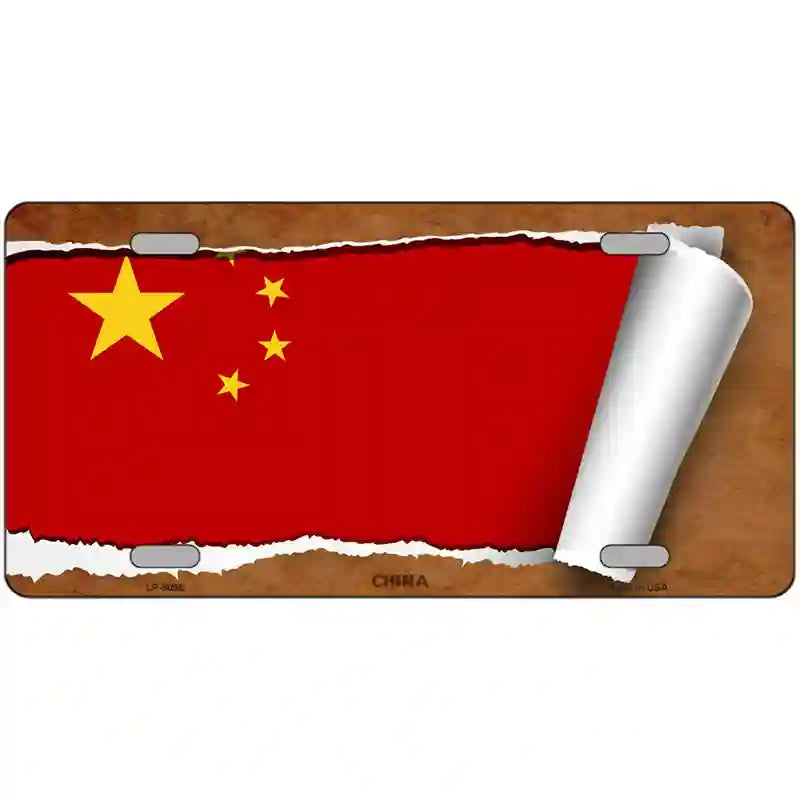 China Flag Scroll Metal Novelty License Plate 12" x 6" (LP)