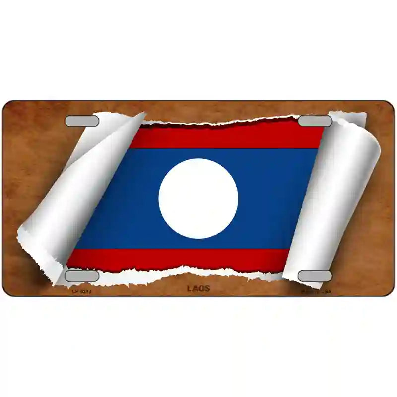 Laos Flag Scroll Metal Novelty License Plate 12" x 6" (LP)