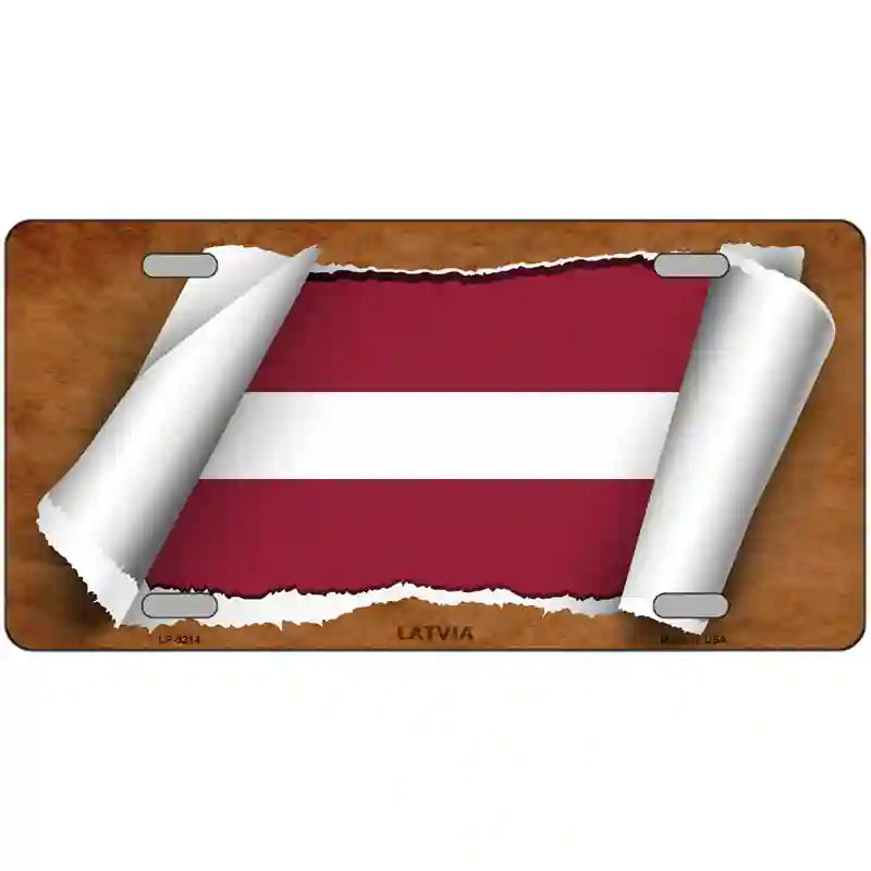 Latvia Flag Scroll Metal Novelty License Plate 12" x 6" (LP)