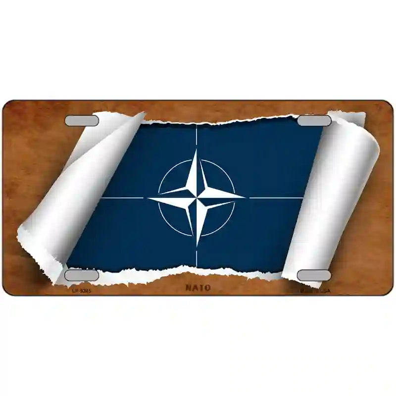 Nato Flag Scroll Metal Novelty License Plate 12" x 6" (LP)