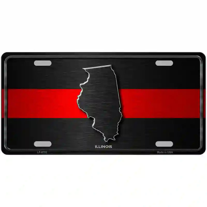 Illinois Thin Red Line Metal Novelty License Plate 12" x 6" (LP)