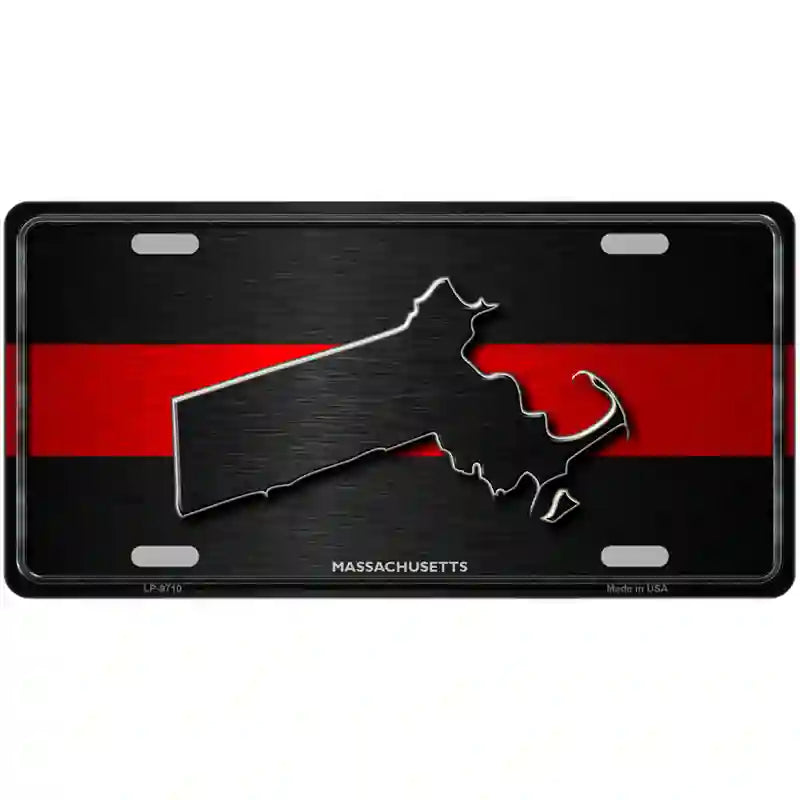 Massachusetts Thin Red Line Metal Novelty License Plate 12" x 6" (LP)