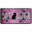 Cat Lover Pink Brushed Chrome Novelty Metal License Plate Tag 12" x 6" (LPC)