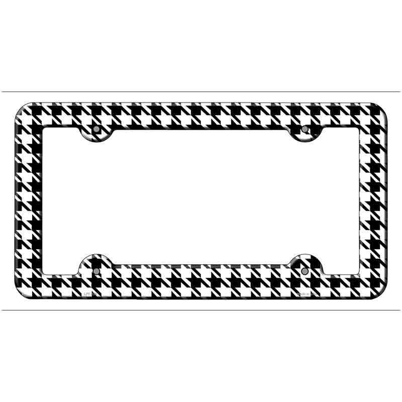 White Black Houndstooth Novelty Metal License Plate Frame LPF-026