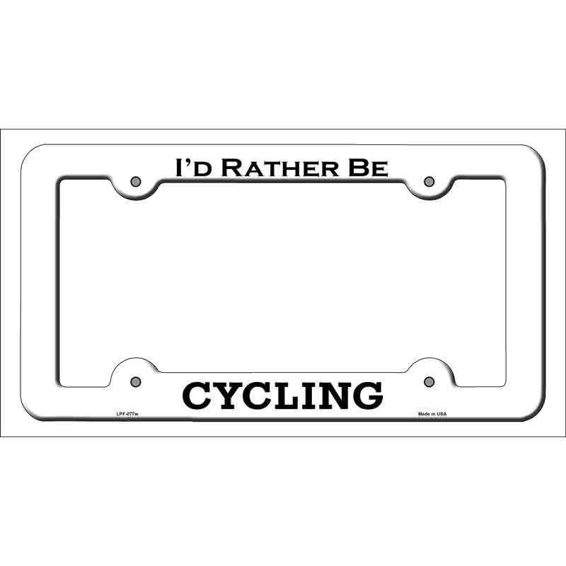 Cycling Novelty Metal License Plate Frame LPF-077 White