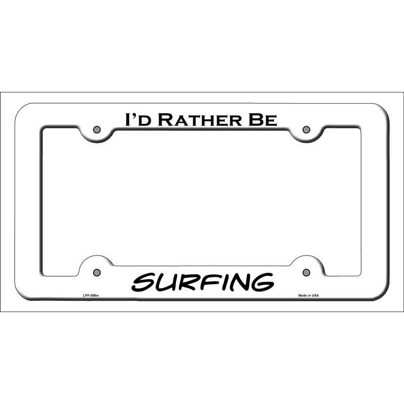 Surfing Novelty Metal License Plate Frame LPF-098 White