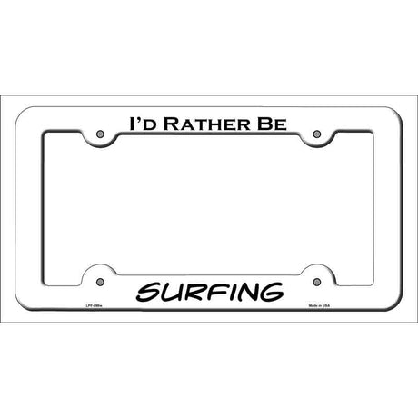 Surfing Novelty Metal License Plate Frame LPF-098 White