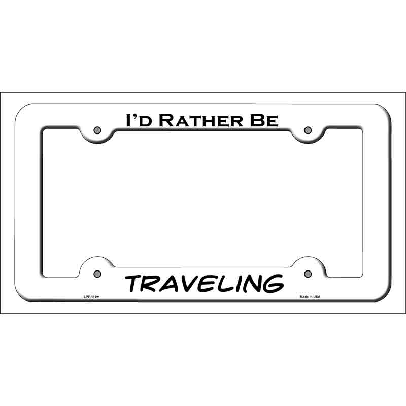 Traveling Novelty Metal License Plate Frame LPF-111 White