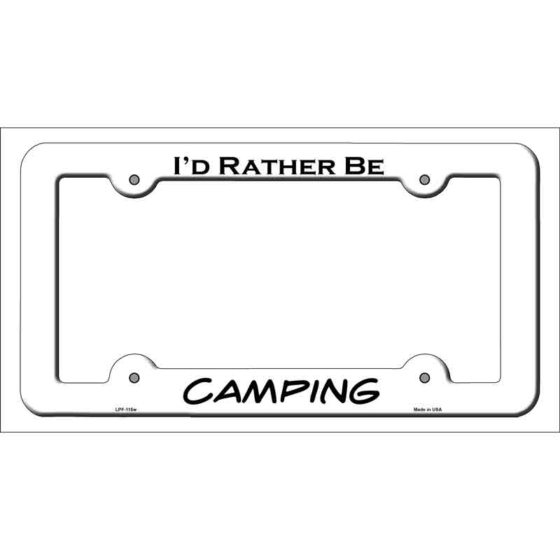 Camping Novelty Metal License Plate Frame LPF-115 White