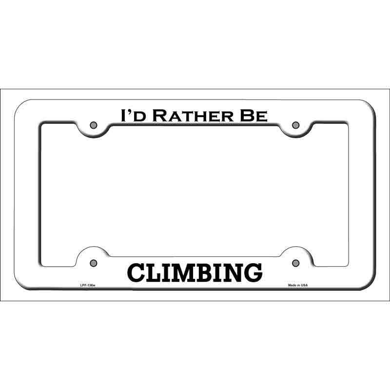 Climbing Novelty Metal License Plate Frame LPF-136 White