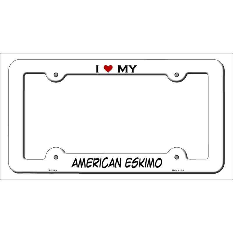 American Eskimo Novelty Metal License Plate Frame LPF-196 White