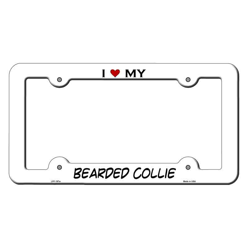 Bearded Colie Novelty Metal License Plate Frame LPF-197 White