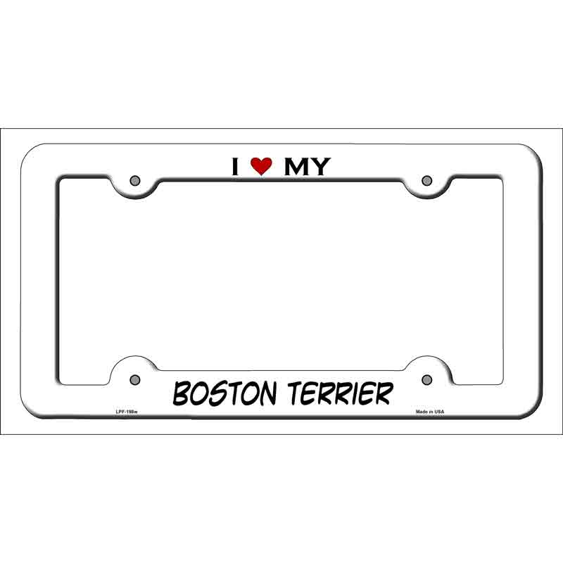 Boston Terrier Novelty Metal License Plate Frame LPF-198 White