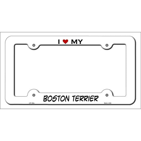 Boston Terrier Novelty Metal License Plate Frame LPF-198 White