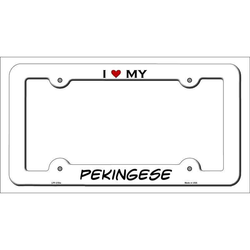 Pekingese Novelty Metal License Plate Frame LPF-215 White