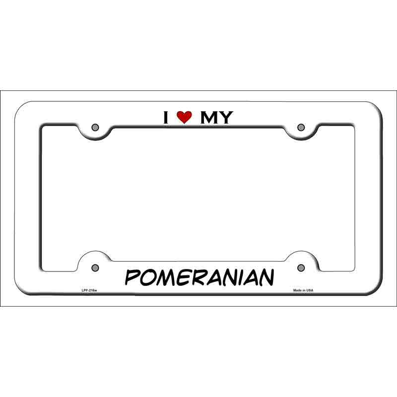 Pomeranian Novelty Metal License Plate Frame LPF-216 White