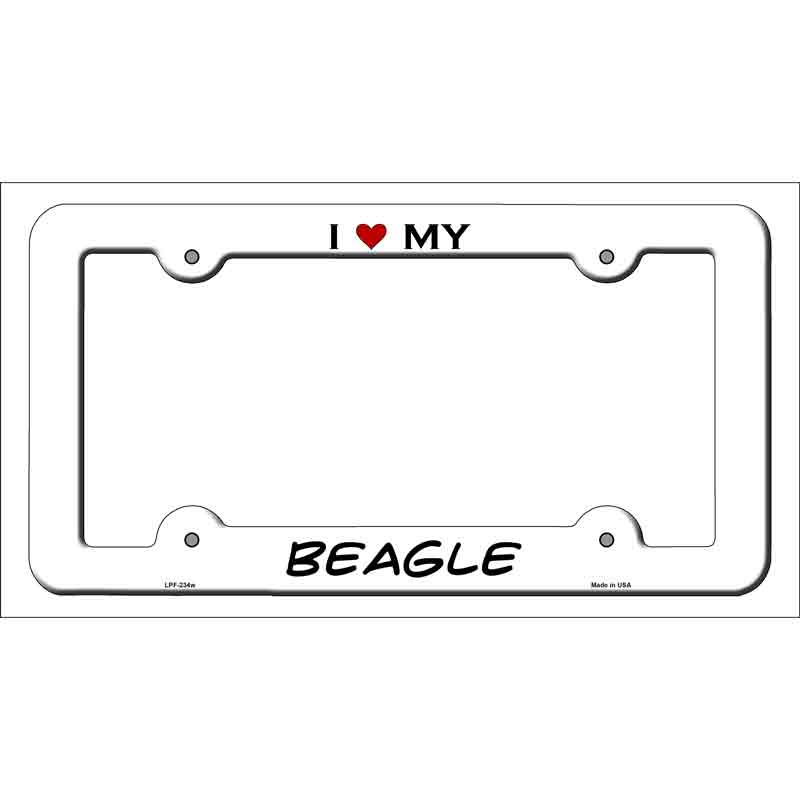 Beagle Novelty Metal License Plate Frame LPF-234 White