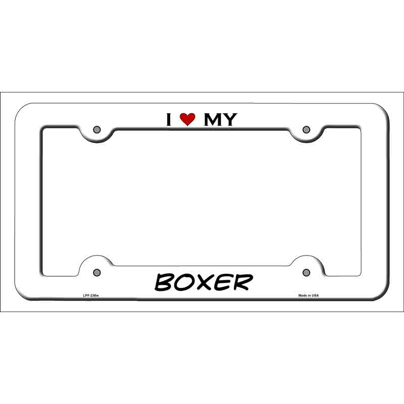 Boxer Novelty Metal License Plate Frame LPF-236 White