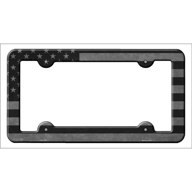 Black Silver American Flag Novelty Metal License Plate Frame LPF-270