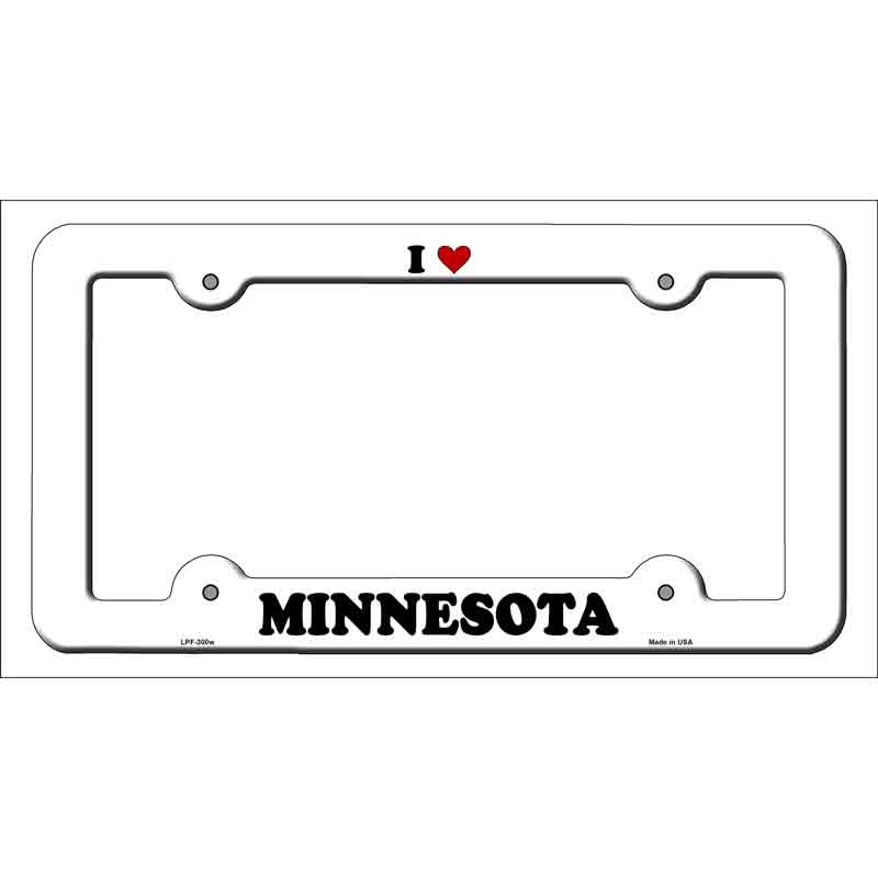 Love Minnesota Novelty Metal License Plate Frame LPF-300 White