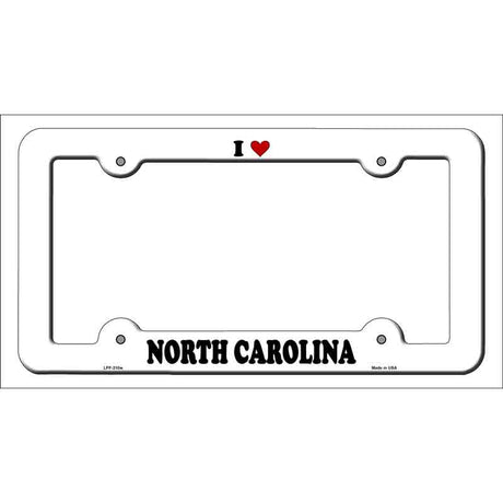 Love North Carolina Novelty Metal License Plate Frame LPF-310 White