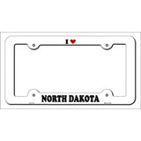 Love North Dakota Novelty Metal License Plate Frame LPF-311 White