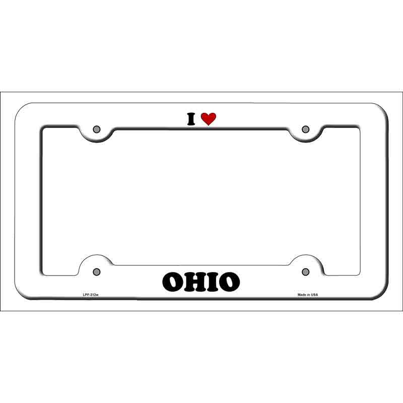 Love Ohio Novelty Metal License Plate Frame LPF-312 White