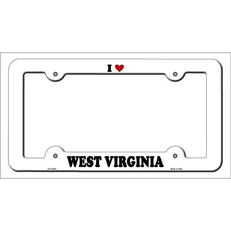 Love West Virginia Novelty Metal License Plate Frame LPF-325 White