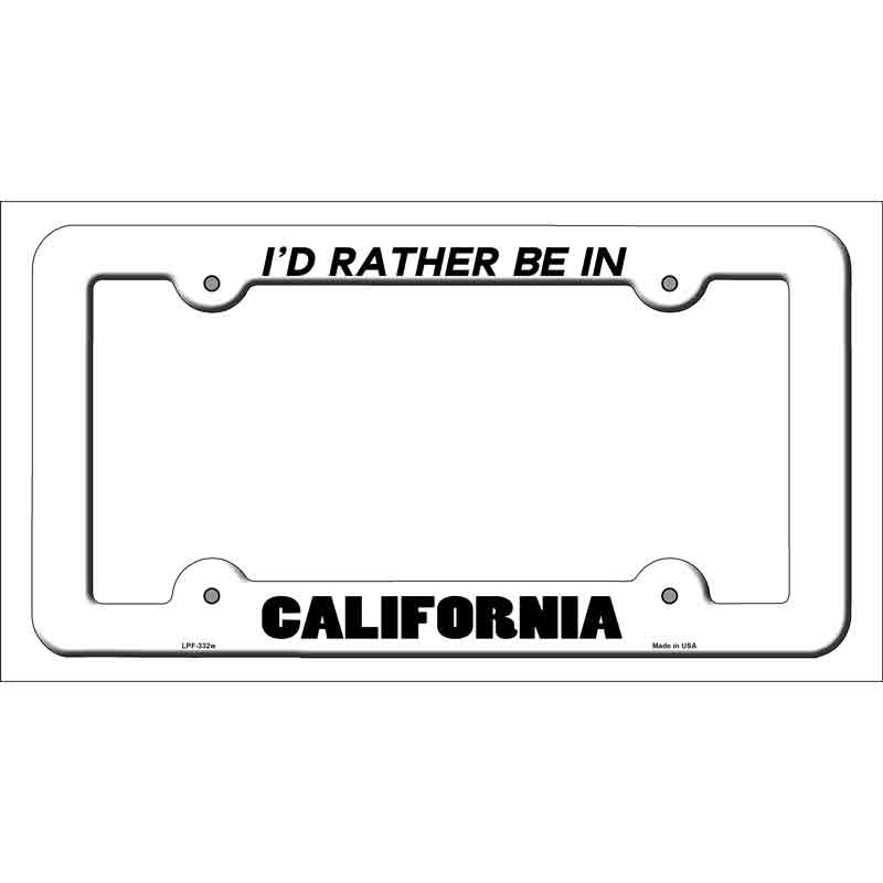 Be In California Novelty Metal License Plate Frame LPF-332 White