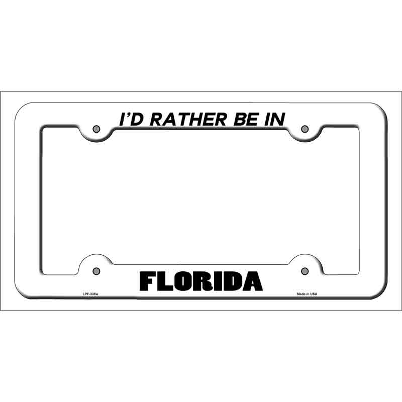 Be In Florida Novelty Metal License Plate Frame LPF-336 White