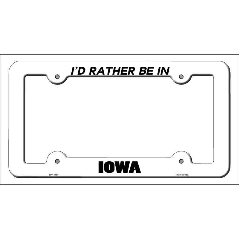 Be In Iowa Novelty Metal License Plate Frame LPF-342 White