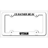 Be In Utah Novelty Metal License Plate Frame LPF-371 White