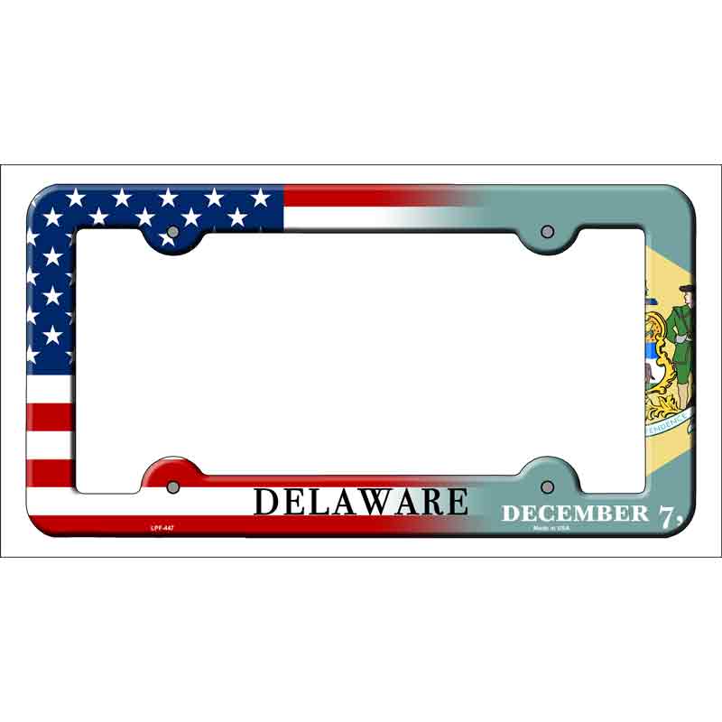 Delaware|American Flag Novelty Metal License Plate Frame LPF-447