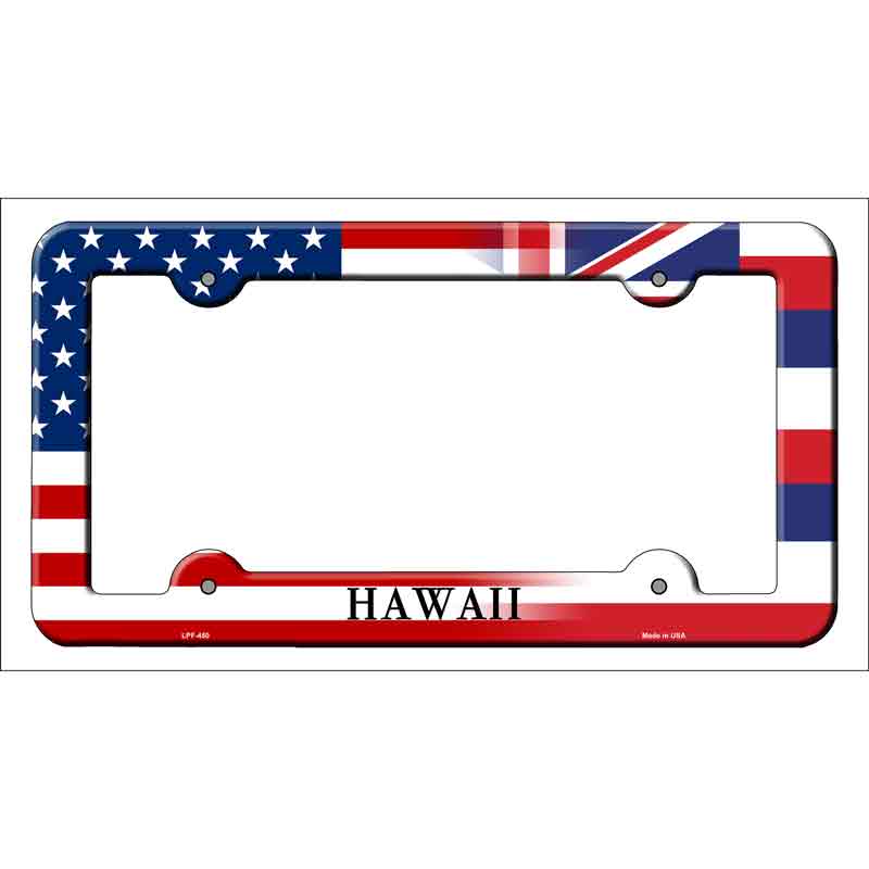 Hawaii|American Flag Novelty Metal License Plate Frame LPF-450