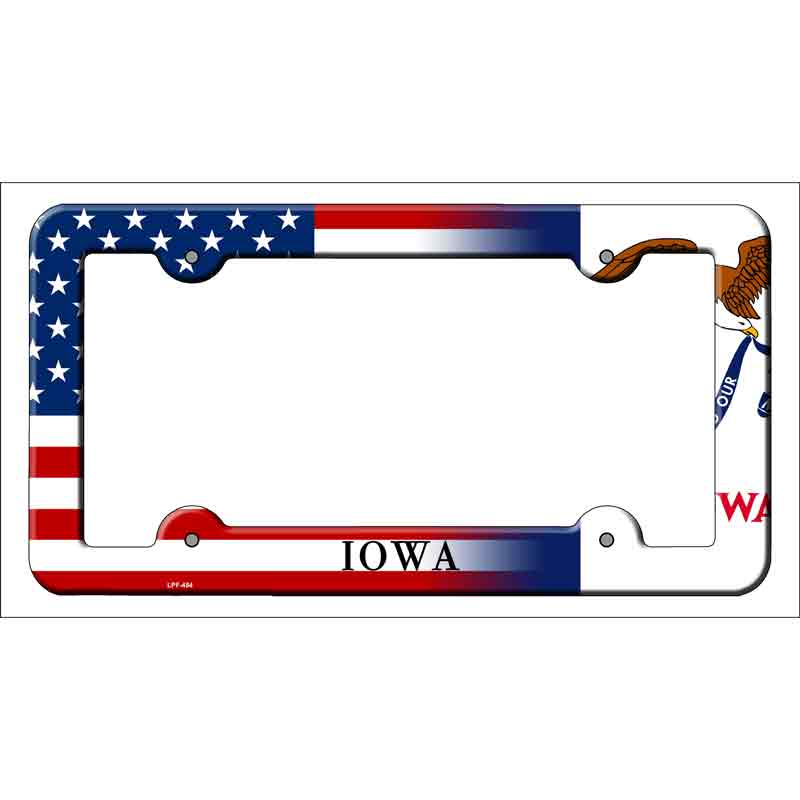 Iowa|American Flag Novelty Metal License Plate Frame LPF-454