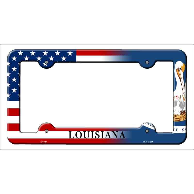 Louisiana|American Flag Novelty Metal License Plate Frame LPF-457