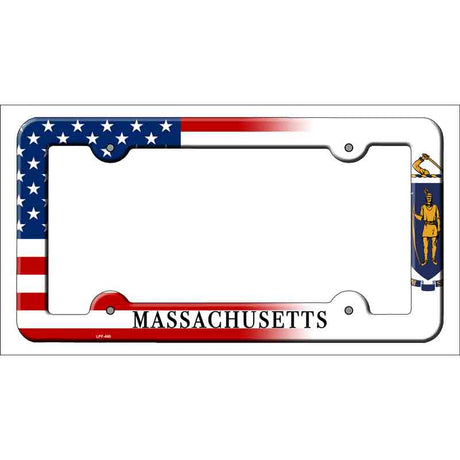 Massachusetts|American Flag Novelty Metal License Plate Frame LPF-460