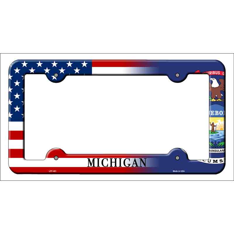 Michigan|American Flag Novelty Metal License Plate Frame LPF-461