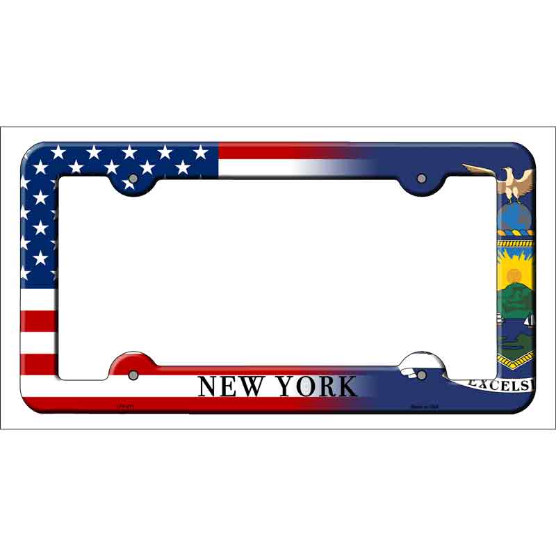 New York|American Flag Novelty Metal License Plate Frame LPF-471