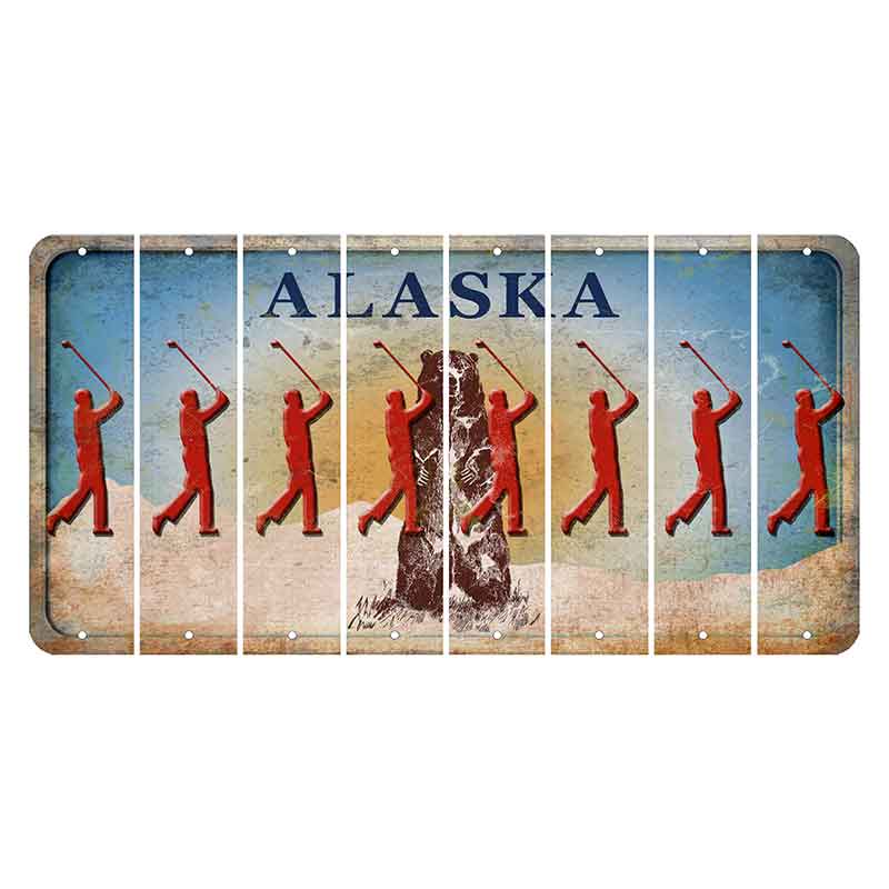 Alaska Kodiak Bear Cut License Plate Strips (Set of 8) Male Golfer