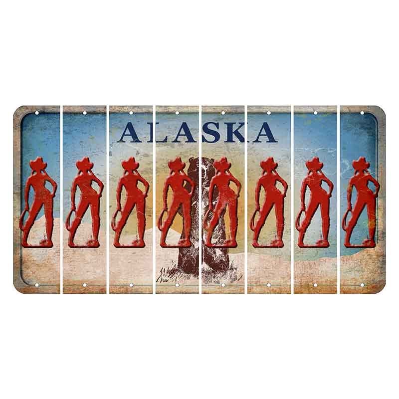 Alaska Kodiak Bear Cut License Plate Strips (Set of 8) Cowgirl