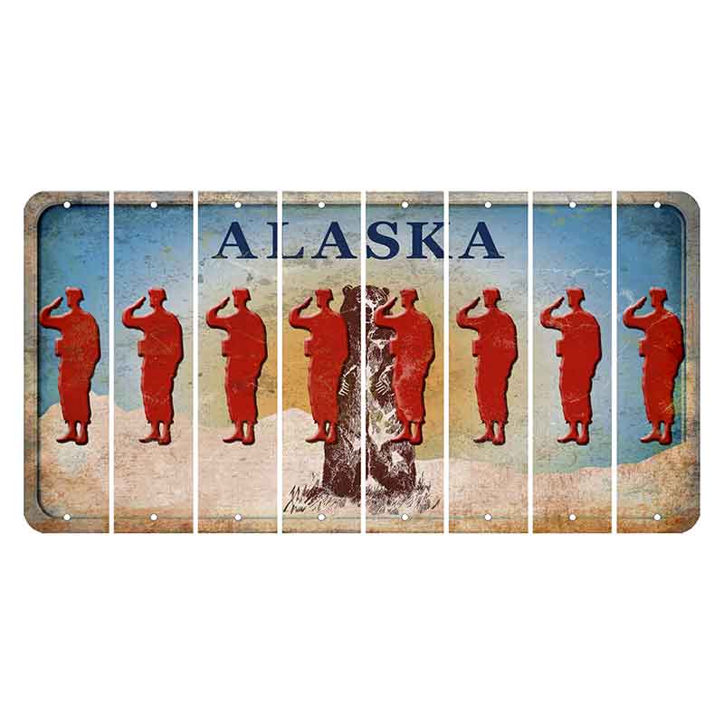 Alaska Kodiak Bear Cut License Plate Strips (Set of 8) Soldier - Saluting