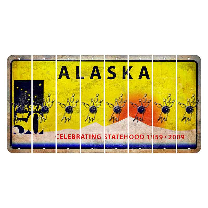 Alaska 50 Year Statehood Cut License Plate Strips (Set of 8) Bowling