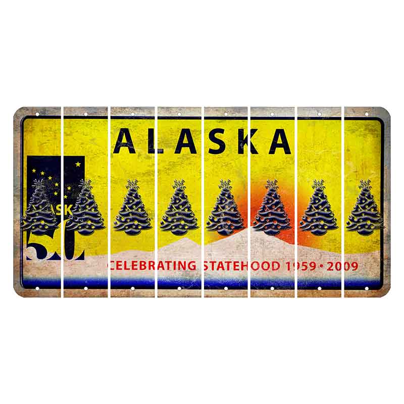 Alaska 50 Year Statehood Cut License Plate Strips (Set of 8) Christmas Tree