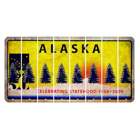 Alaska 50 Year Statehood Cut License Plate Strips (Set of 8)