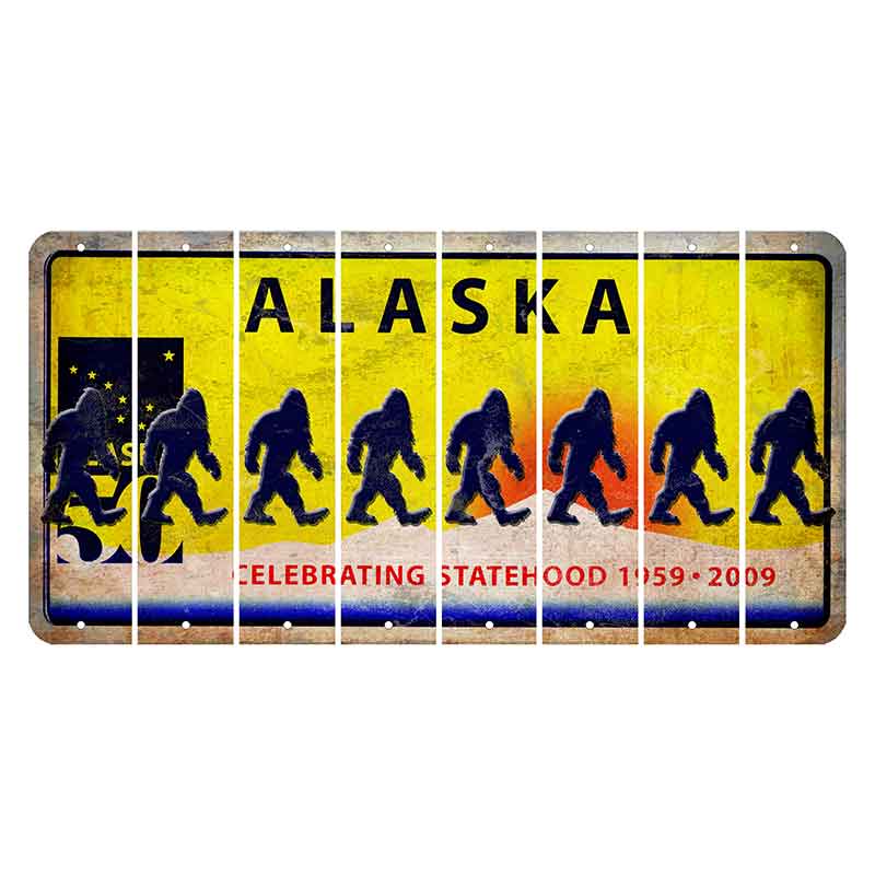 Alaska 50 Year Statehood Cut License Plate Strips (Set of 8) Bigfoot
