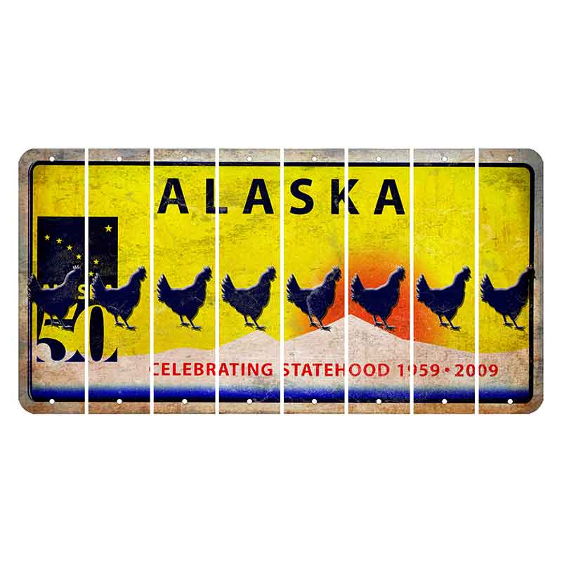 Alaska 50 Year Statehood Cut License Plate Strips (Set of 8) Chicken