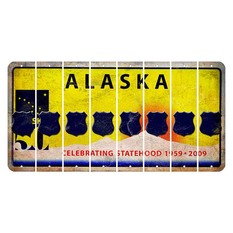 Alaska 50 Year Statehood Cut License Plate Strips (Set of 8) Police Badge
