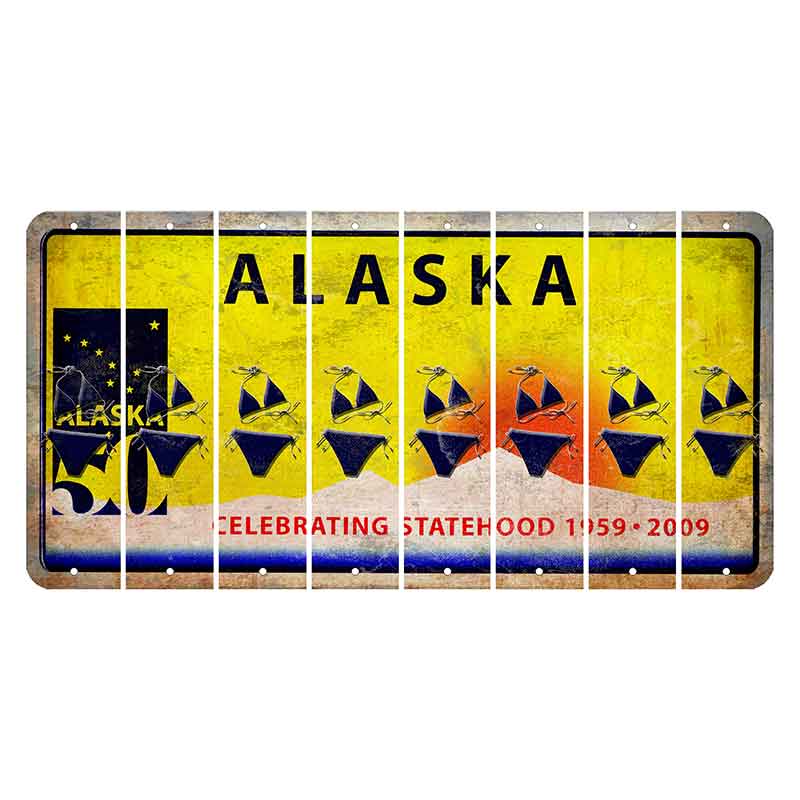 Alaska 50 Year Statehood Cut License Plate Strips (Set of 8)