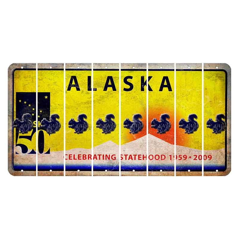Alaska 50 Year Statehood Cut License Plate Strips (Set of 8) Squirrel